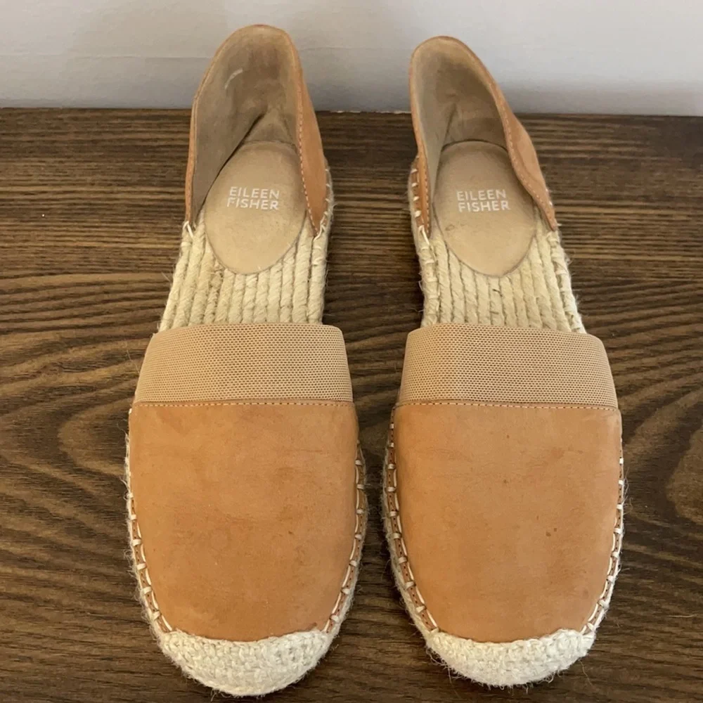 Eileen Fisher Lady Nubuck Tan D’Orsay Espadrille Flats